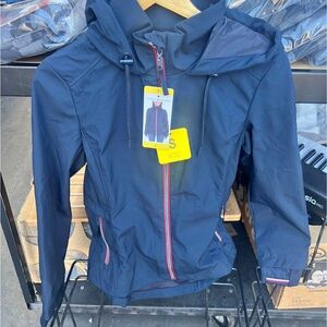 Navy Hooded Jacket with Red Accents